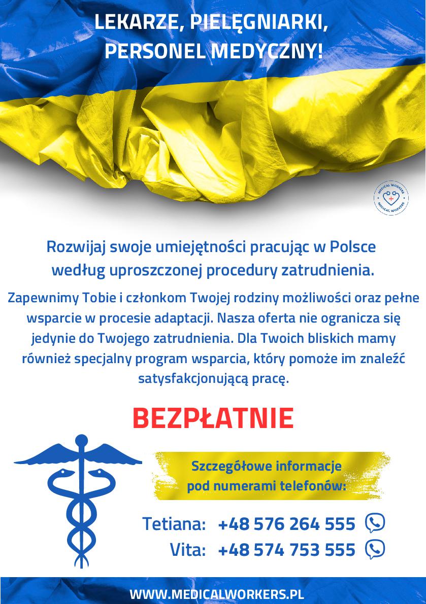 Plakat informujący o usługach firmy medical.workers