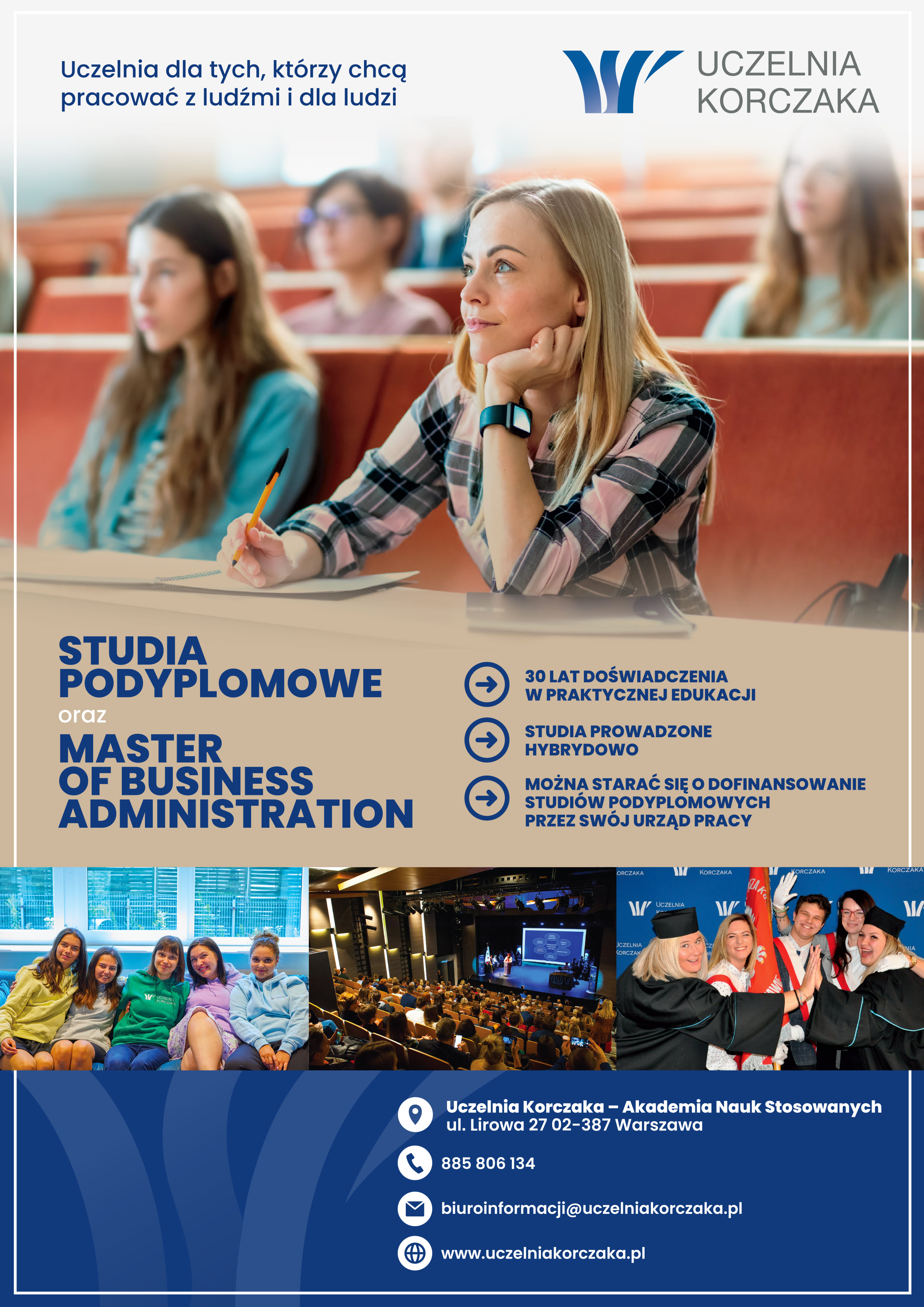 plakat informujący o naborze na studia podyplomowe na uczelni Korczaka