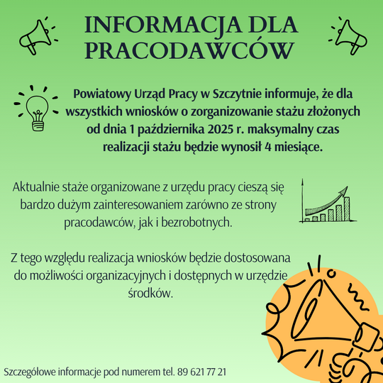 Zdjęcie artykułu Od 1 października 2025 r. maksymalny czas trwania stażu organizowanego przez PUP w Szczytnie będzie wynosił 4 miesiące.